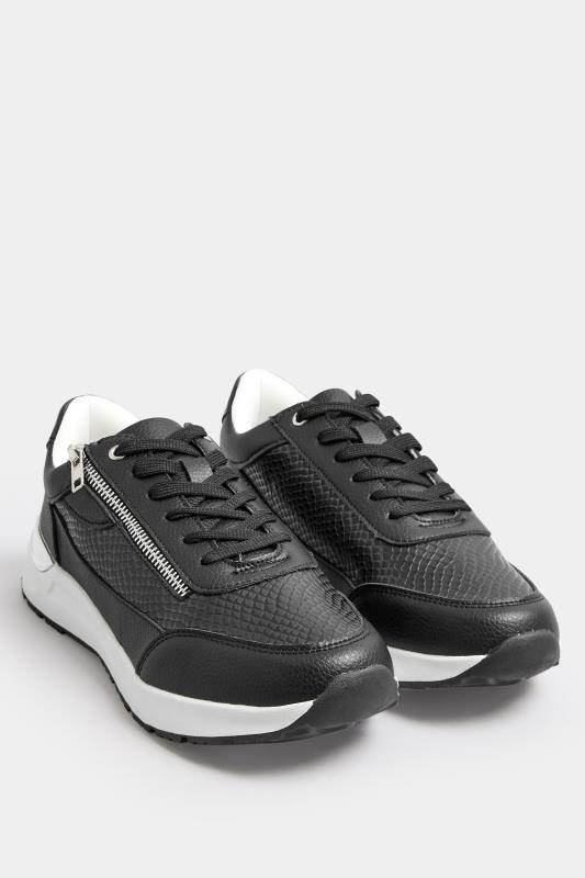 Black & Silver Zip Detail Trainers In Wide E Fit | Yours Clothing  2