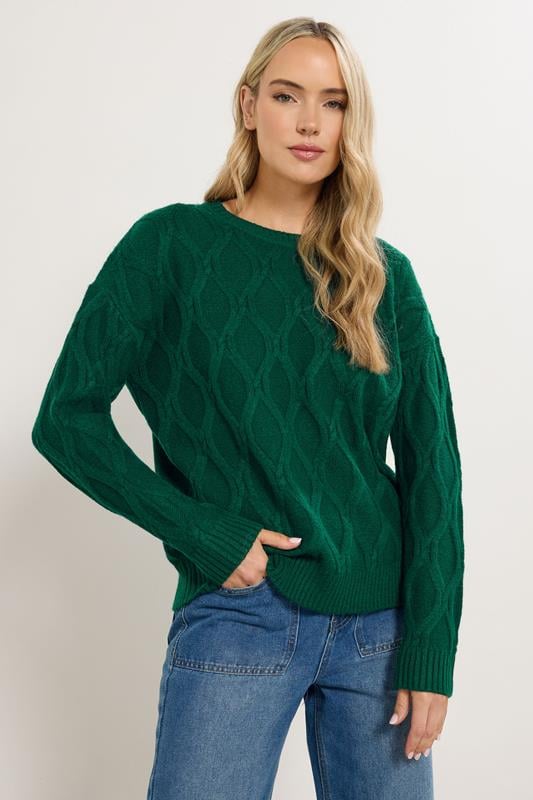 Tall  LTS Tall Dark Green Cable Knit Jumper