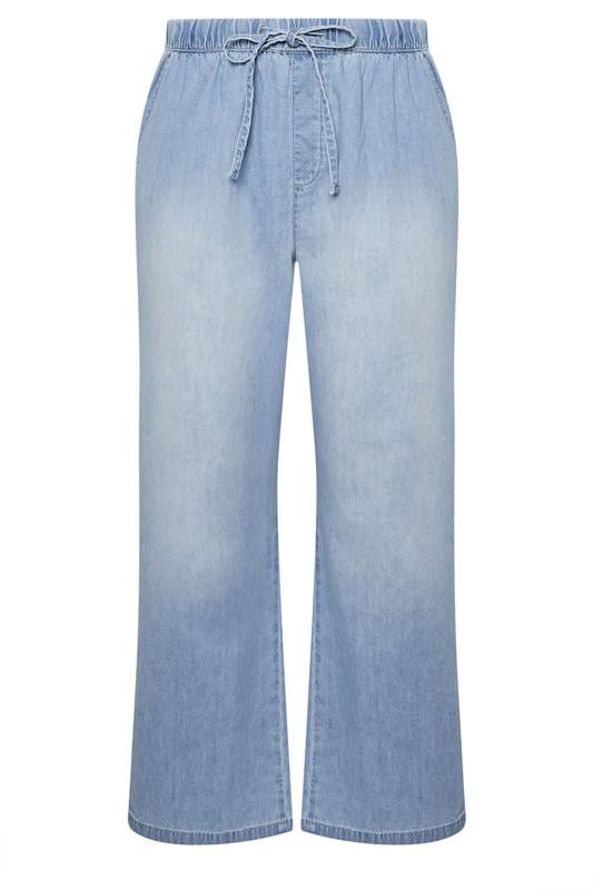YOURS Plus Size Light Blue Drawstring Wide Leg Jeans | Yours Clothing 5