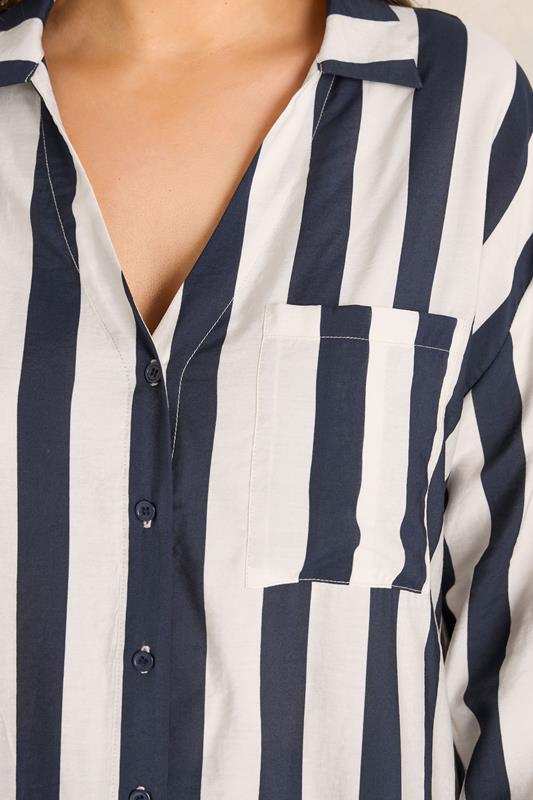 EVANS Plus Size Navy Blue & Cream Stiped Shirt | Evans 4