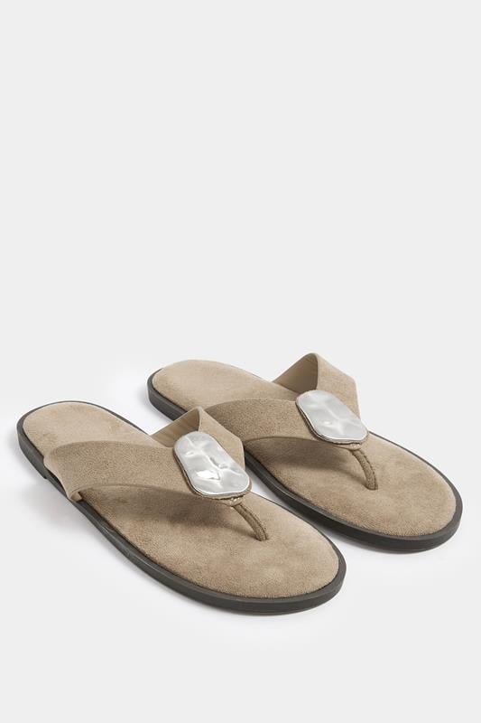  Yours Natural Brown Hammered Disk Sandals In Extra Wide EEE Fit