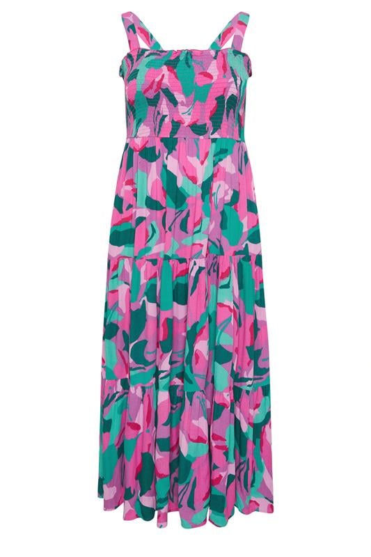 YOURS Plus Size Pink Abstract Print Shirred Maxi Dress | Yours Clothing 7