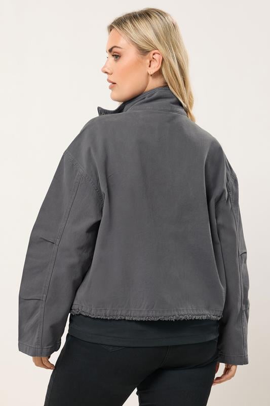 YOURS Plus Size Charcoal Grey Drop Shoulder Twill Jacket | Yours Clothing 2