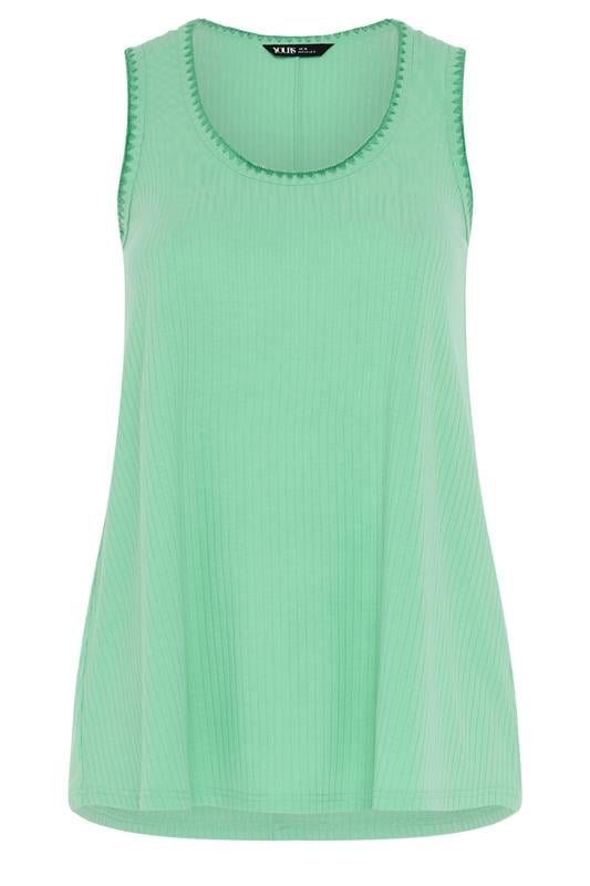YOURS Plus Size Green Blanket Stitch Ribbed Vest Top | Yours Clothing 5
