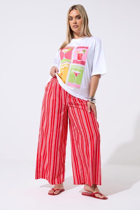  LIMITED COLLECTION Curve Red Striped Crinkle Wide Leg Trousers