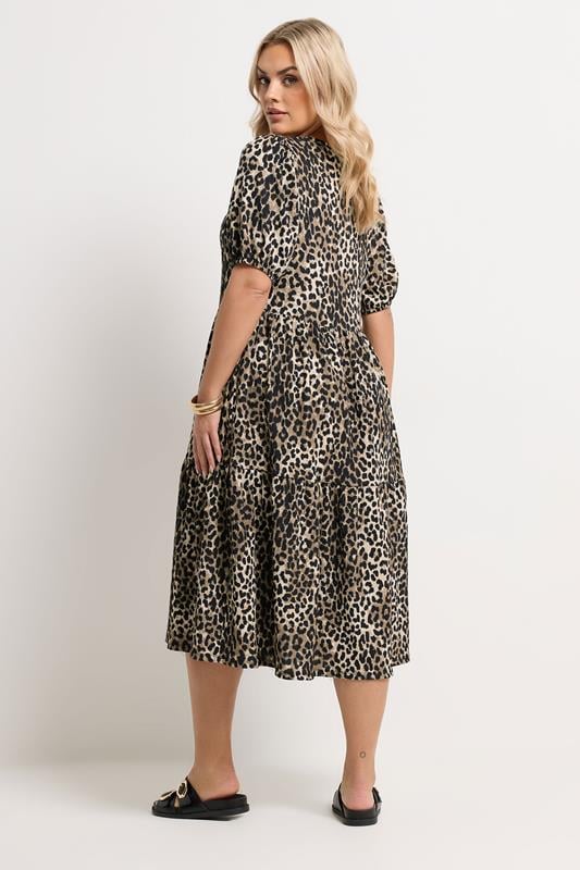 YOURS Plus Size Natural Brown Leopard Tiered Midi Dress | Yours Clothing 4