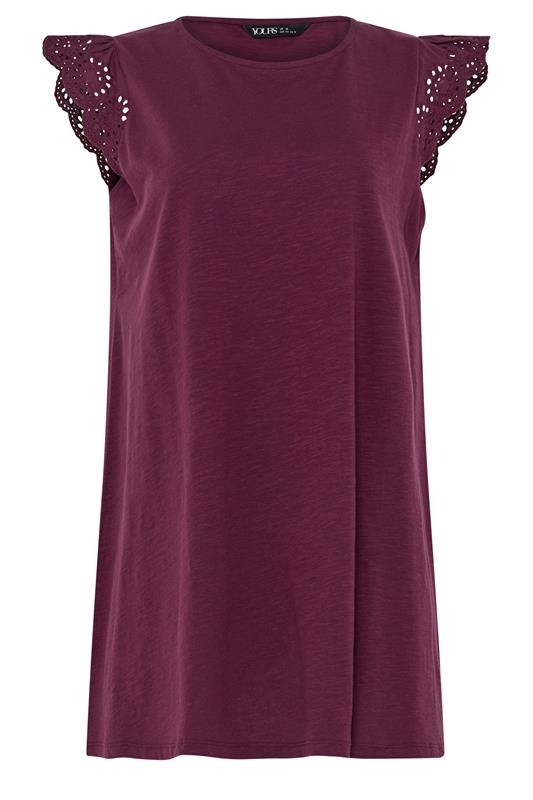 YOURS Plus Size Purple Broderie Frill Vest Top | Yours Clothing 5