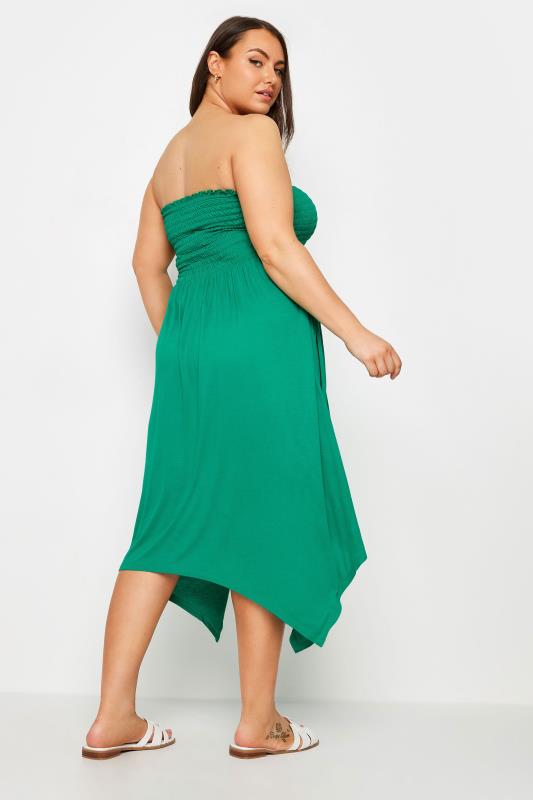 YOURS Plus Size Green Shirred Bandeau Midi Dress | Yours Clothing 4