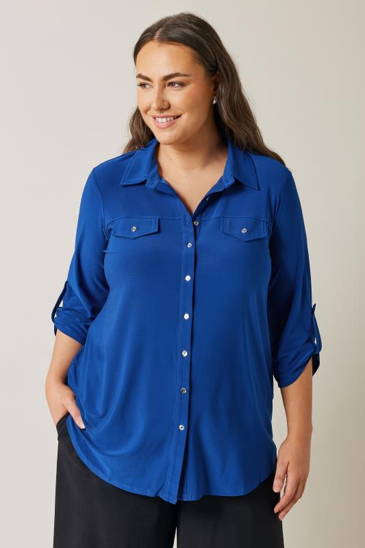 Plus Size  EVANS Curve Cobalt Blue Tab Sleeve Blouse