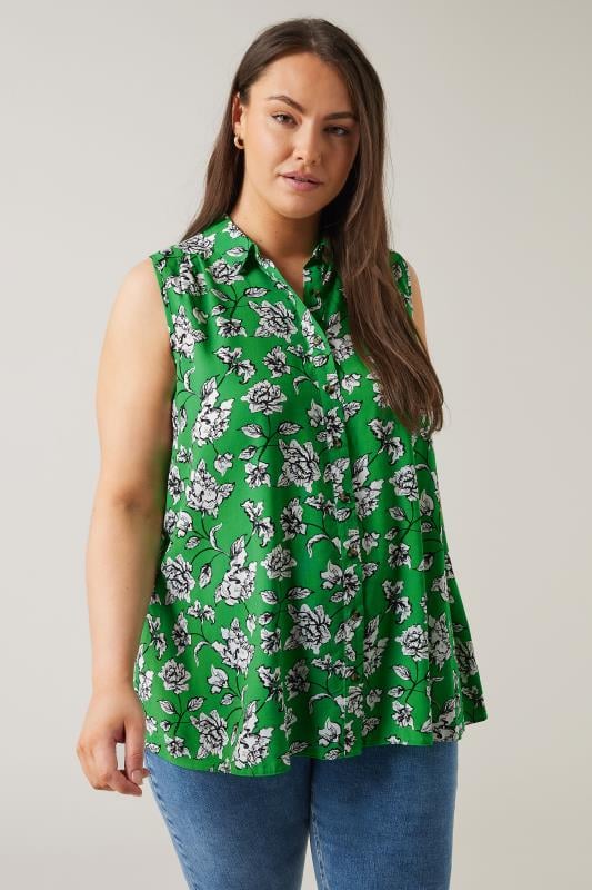Plus Size  EVANS Curve Green Floral Print Tunic