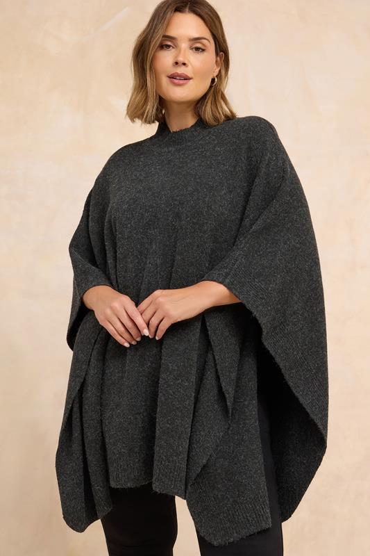 Plus Size  EVANS Curve Charcoal Grey Seam Detail Knitted Cape