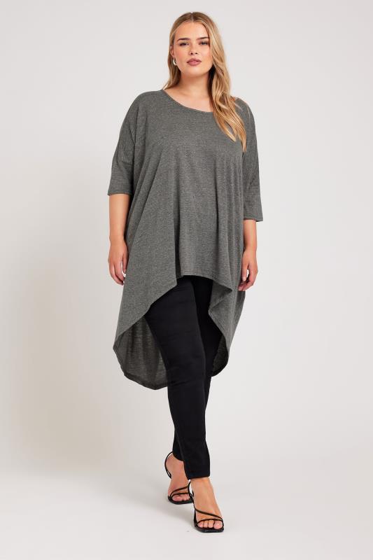 YOURS LONDON Plus Size Grey Dipped Hem Longline Tunic | Yours Clothing 3