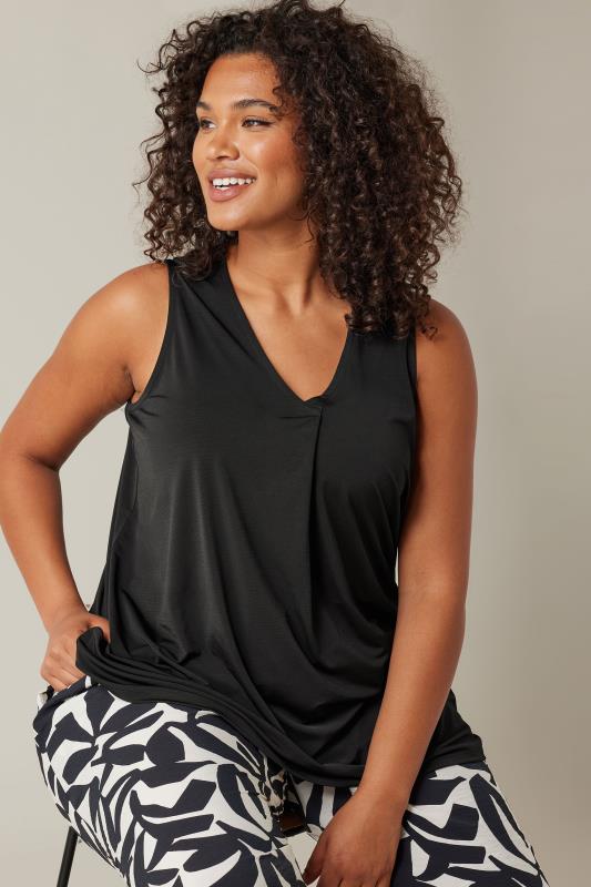 Plus Size  EVANS Curve Black Pleat Front Vest Top