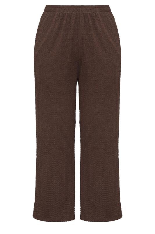 YOURS Plus Size Chocolate Brown Bubble Textured Wide Leg Trousers | Yours Clothing 5