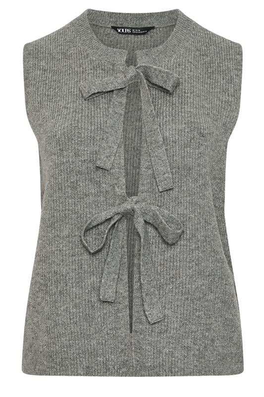 YOURS Plus Size Dark Grey Double Tie Knitted Vest Top | Yours Clothing 5