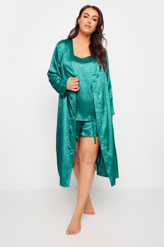 YOURS Plus Size Green Leopard Print Satin Robe | Yours Clothing  2