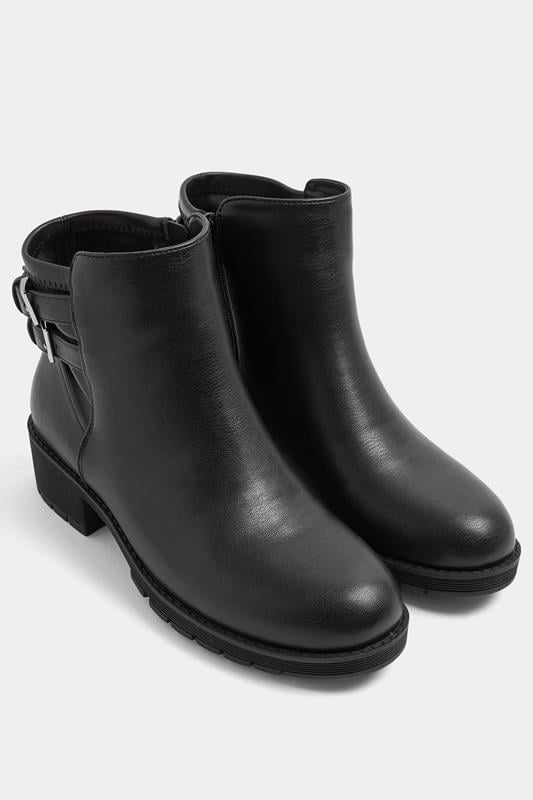 Black Double Buckle Faux Leather Chelsea Boots In Wide E Fit | Yours Clothing 1
