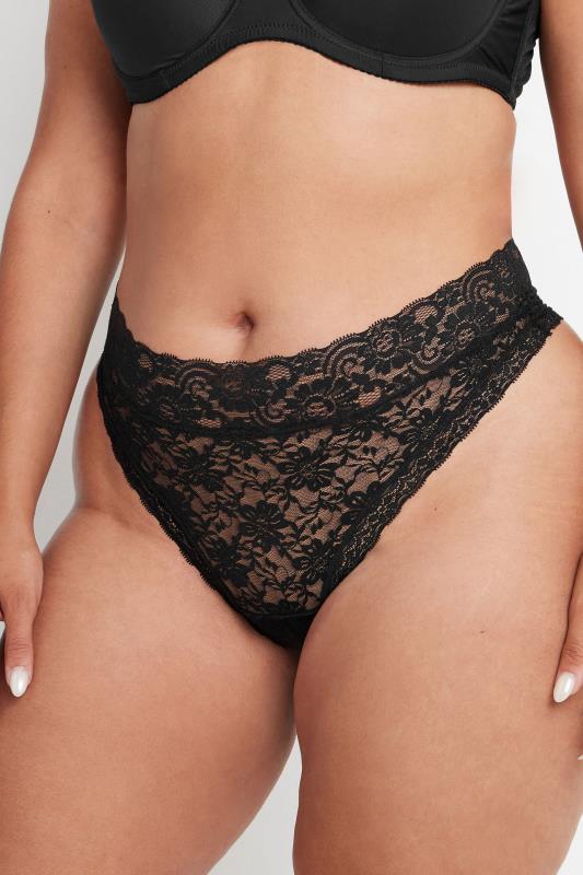 YOURS Plus Size 3 PACK Black Lace High Waisted Thongs | Yours Clothing  2