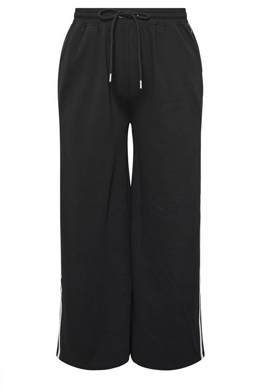 YOURS Plus Size Black Wide Leg Side Stripe Joggers | Yours Clothing 7