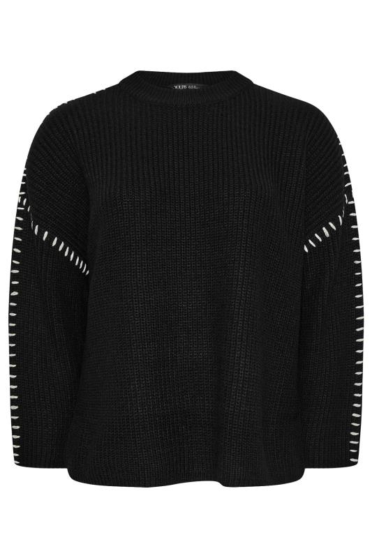 YOURS Plus Size Black Contrast Blanket Stitch Jumper | Yours Clothing 5