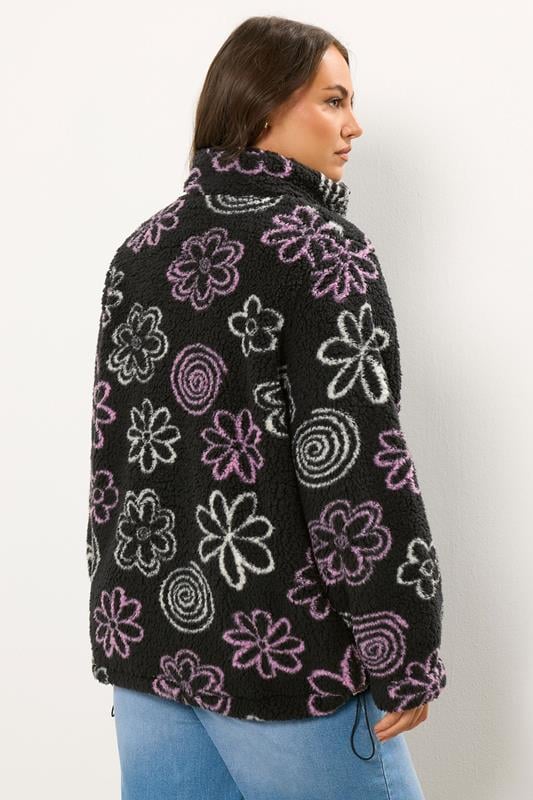 YOURS Plus Size Black Floral Quarter Zip Fleece | Yours Clothing 2