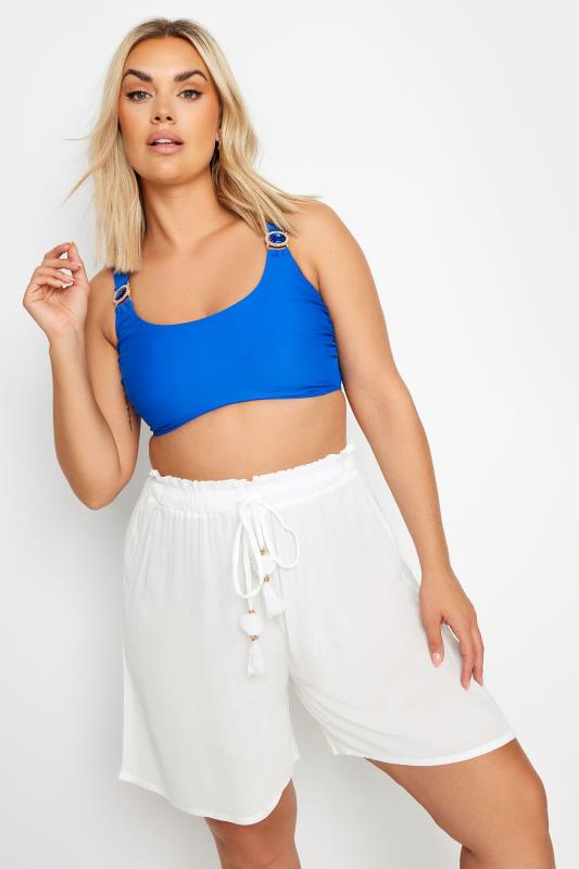 YOURS Plus Size White Tassel Detail Beach Short | Yours Clothing 1