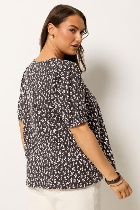 YOURS Plus Size Chocolate Brown Floral Button Front Top | Yours Clothing 2