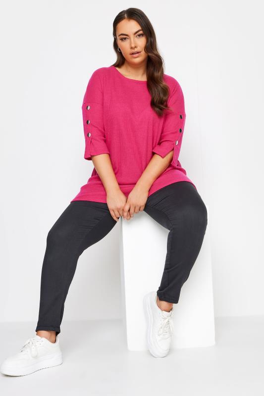 YOURS Plus Size Pink Soft Touch Button Top | Yours Clothing 3