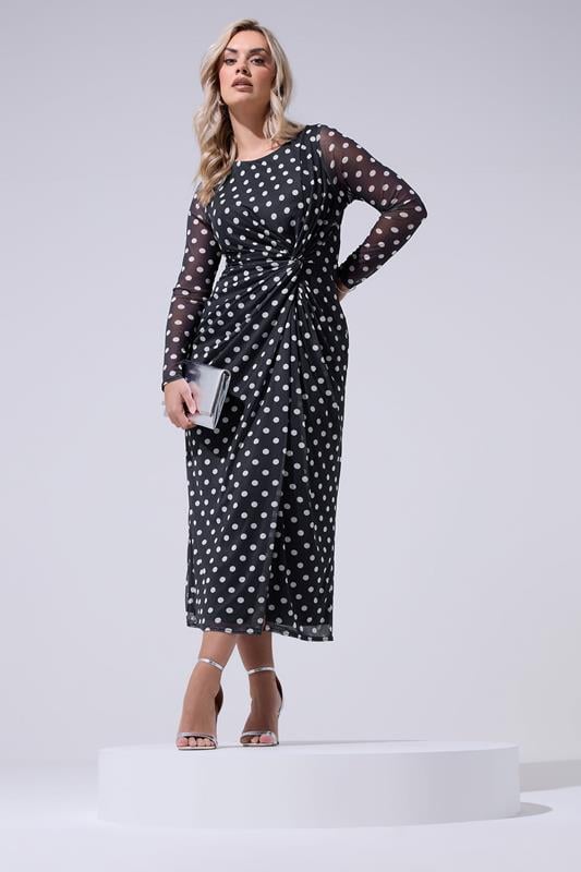  YOURS LONDON Curve Navy Blue Polka Dot Knot Dress