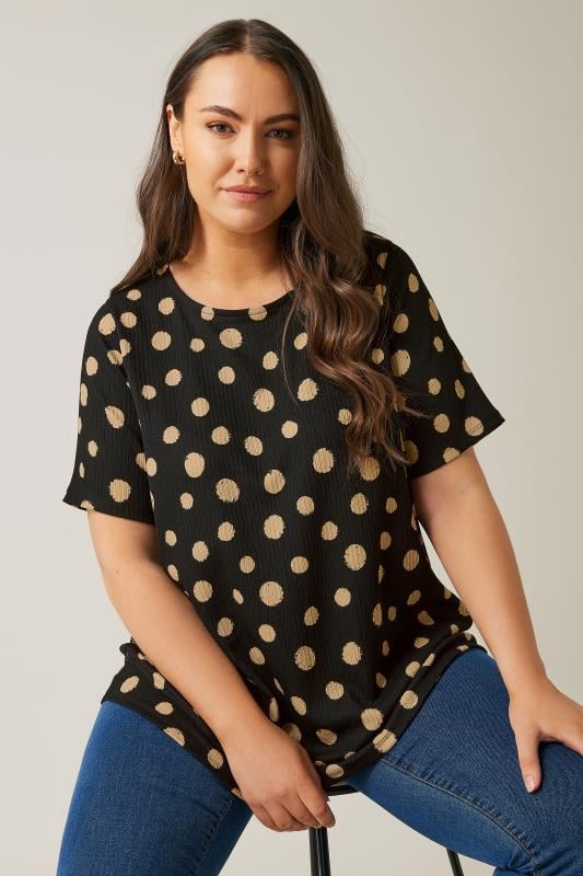 EVANS Plus Size Black Crepe Spot Print Top | Evans 1