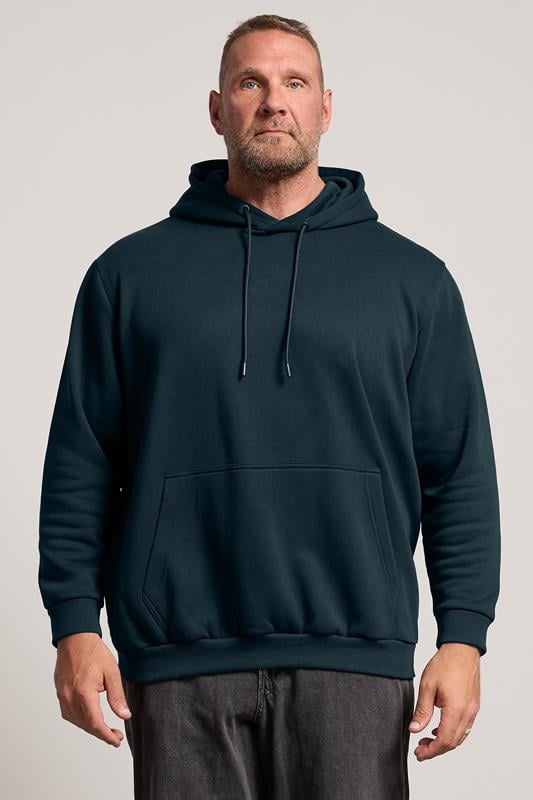 JACK & JONES Big & Tall Navy Blue Plain Hoodie | BadRhino 1