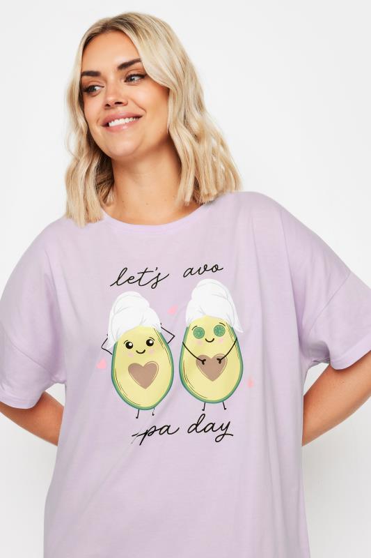 YOURS Plus Size Purple 'Let's Avo Spa Day' Slogan Sleep Tee Nightdress | Yours Clothing 4