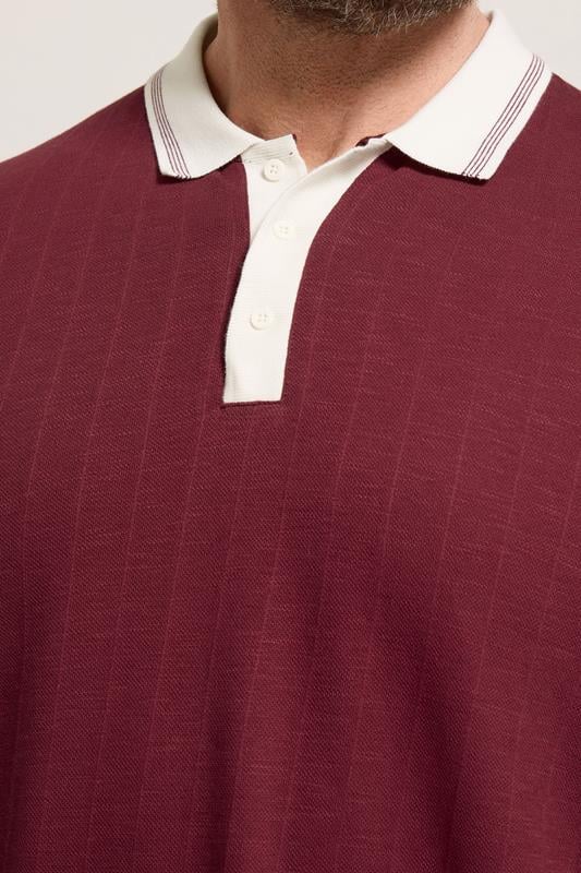BadRhino Big & Tall Wine Red Mini Check Tipped Polo Shirt | BadRhino 4