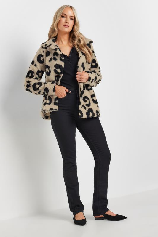 LTS Tall Beige Brown Animal Print Teddy Fleece Jacket | Long Tall Sally 3