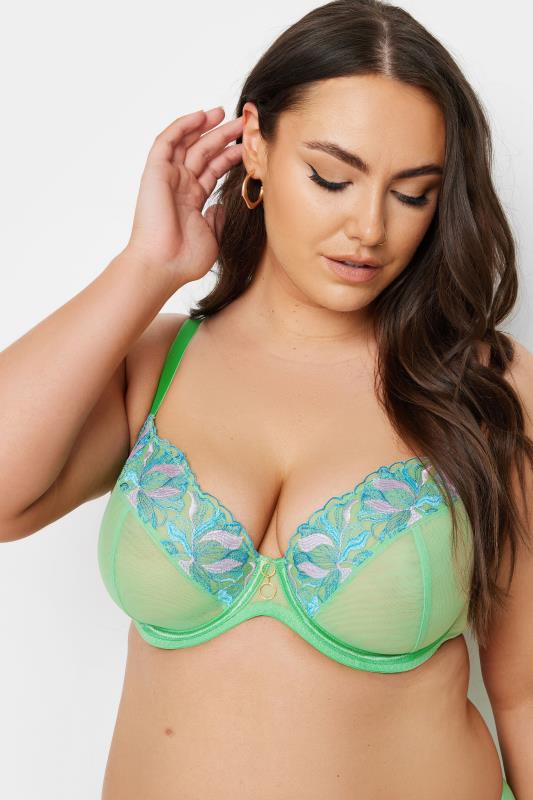 YOURS Plus Size Green Floral Underwired Bra | Yours Clothing  2