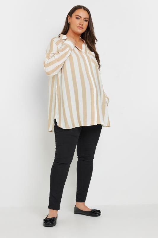 BUMP IT UP MATERNITY Plus Size Beige Brown Stripe Shirt | Yours Clothing 2