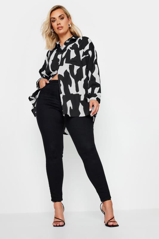 YOURS Plus Size Black & White Abstract Oversized Shirt | Yours Clothing  3