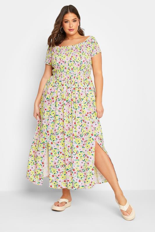 YOURS Plus Size White Floral Print Shirred Maxi Dress | Yours Clothing  2