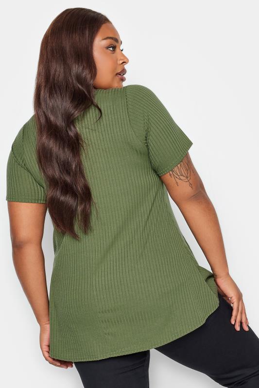 LIMITED COLLECTION Plus Size Curve Dark Green Ribbed Swing Top | Yours Clothing  3