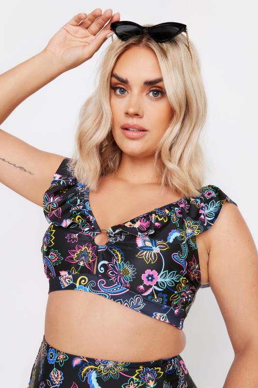 YOURS Plus Size Black Paisley Print Frill Bikini Top | Yours Clothing 4