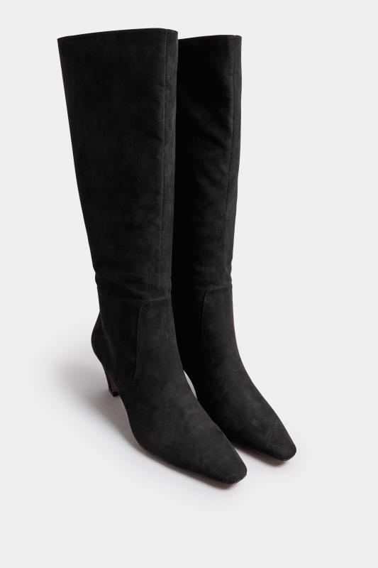 LTS Black Faux Suede Knee High Boots In Standard Fit | Long Tall Sally 2