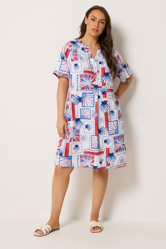 YOURS Plus Size White Shell Pleat Front Dress | Yours Clothing 1