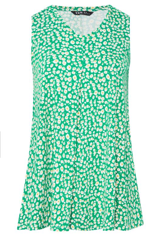 YOURS Plus Size Green Daisy Print Pleat Front Vest Top | Yours Clothing 5