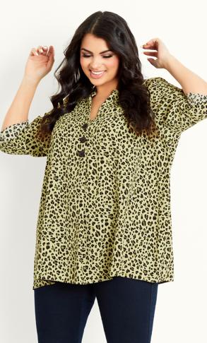 Animal Print Shirt Green | Evans