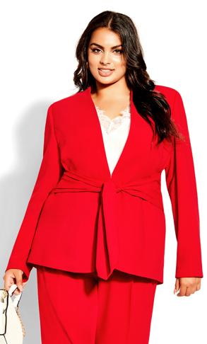 Elegance Red Burgundy Waist Tied Suit Jacket | Evans