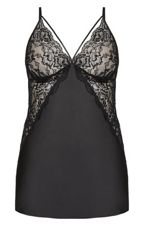 Black Lace Satin Chemise | Evans