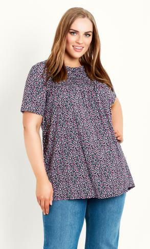 Floral Purple Shirred Top | Evans