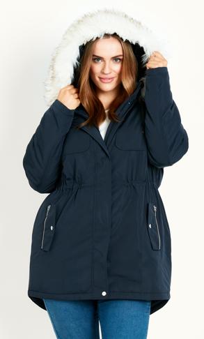 Evans Navy Blue Dipped Hem Parka Coat | Evans