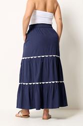 YOURS Plus Size  Navy Blue Scallop Trim Maxi Skirt | Yours Clothing  2