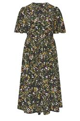 YOURS Plus Size Black Floral Placket Midi Dress | Yours Clothing 1